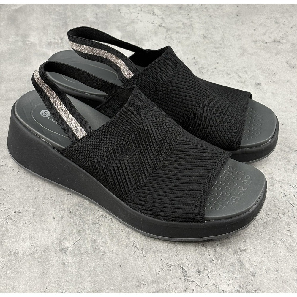 Lifestride Bzees Double Up Wedge Sandal Knit Black Stretchy Size 8m Tried On New